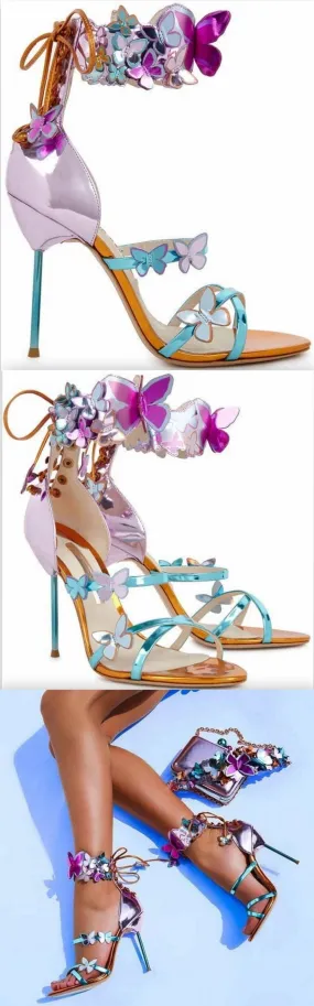 'Harmony' Metallic Butterfly Leather Sandals