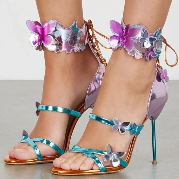 'Harmony' Metallic Butterfly Leather Sandals