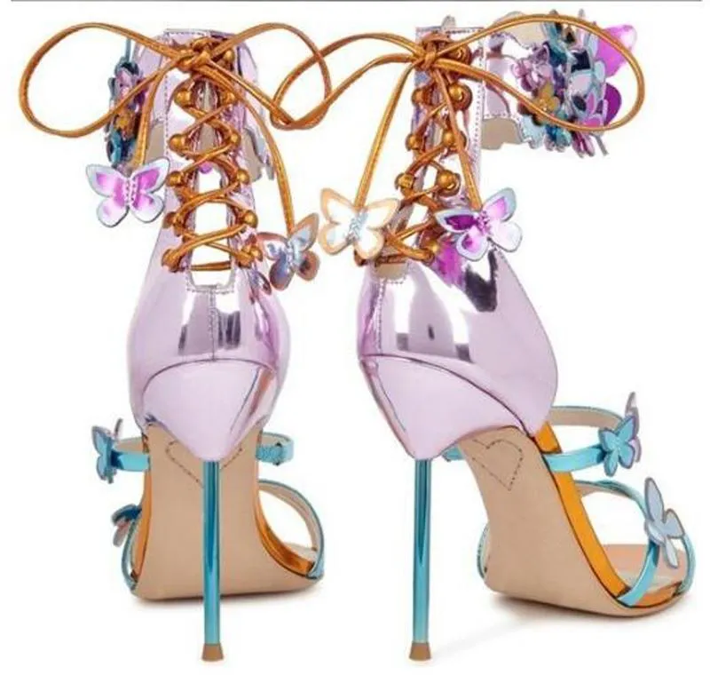 'Harmony' Metallic Butterfly Leather Sandals