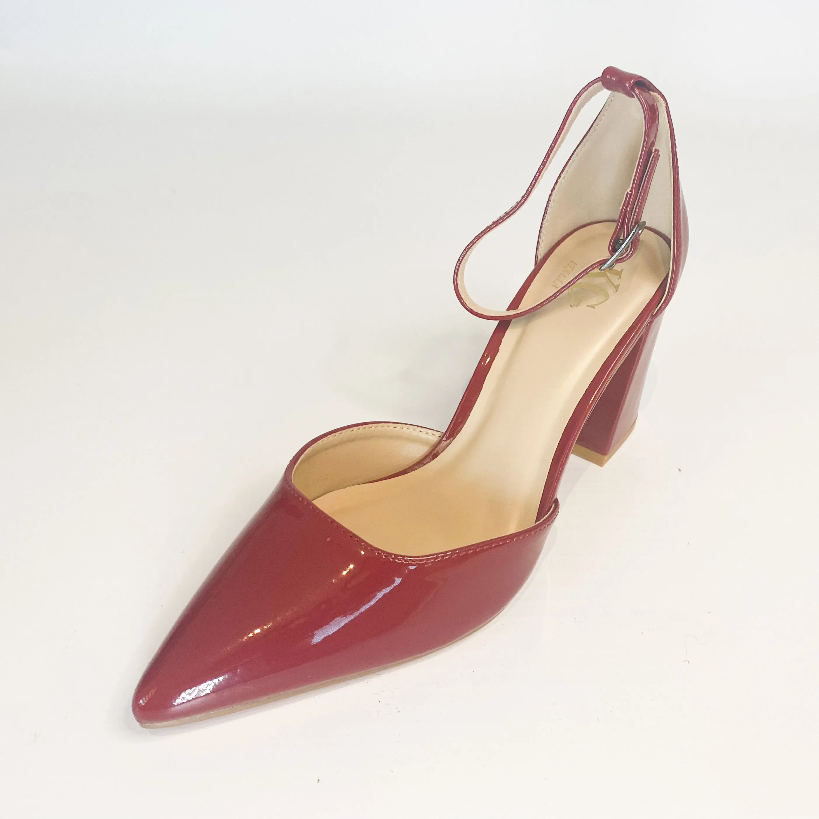 KG dark red pointy block heel