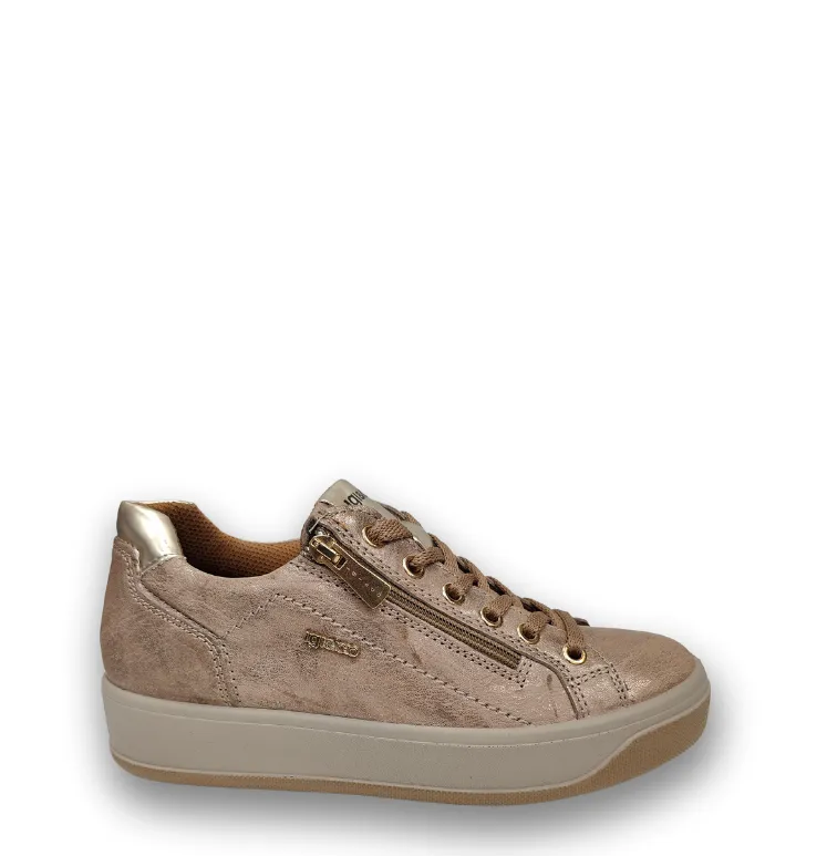 Ladies IGI & Co Lace Up Sneakers Platform Taupe Metallic Combo Zip 4668855 sale