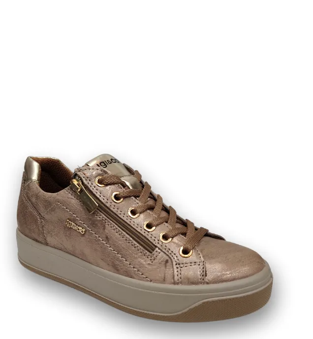 Ladies IGI & Co Lace Up Sneakers Platform Taupe Metallic Combo Zip 4668855 sale