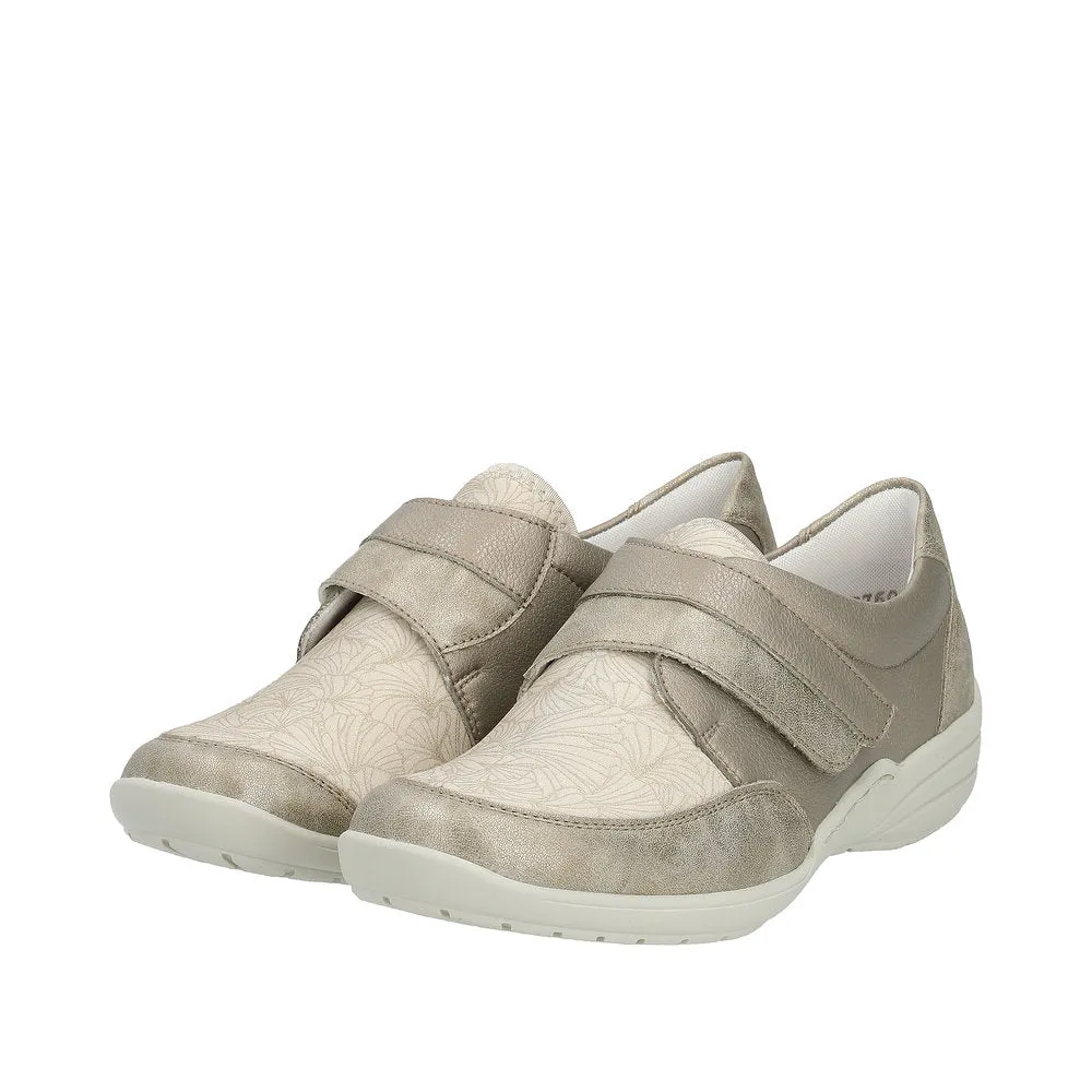 Ladies Strap Over Remonte Trainers Sneakers Ligt Bronze Metallic Wider Fit R7600-91