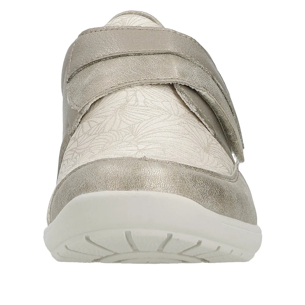 Ladies Strap Over Remonte Trainers Sneakers Ligt Bronze Metallic Wider Fit R7600-91