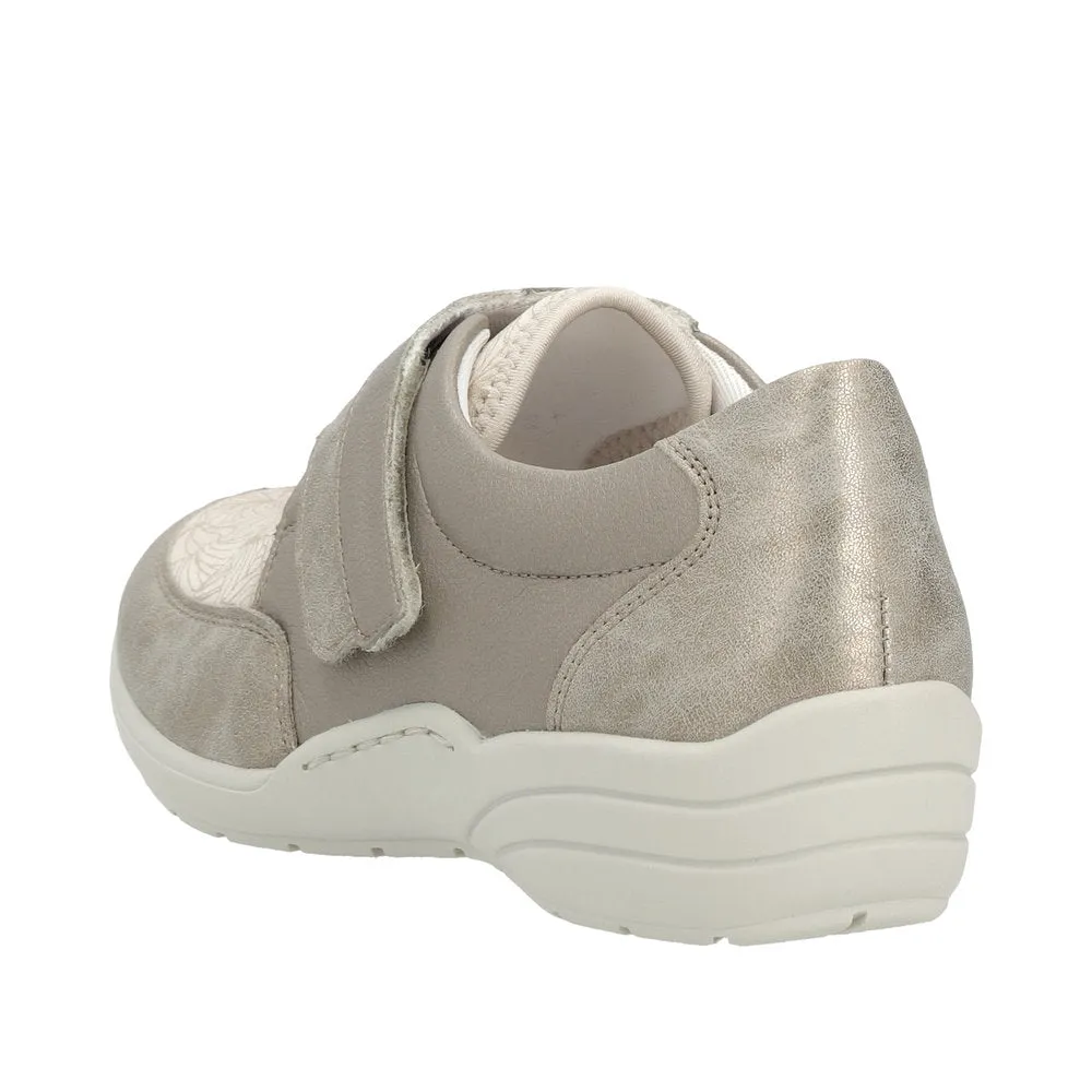 Ladies Strap Over Remonte Trainers Sneakers Ligt Bronze Metallic Wider Fit R7600-91