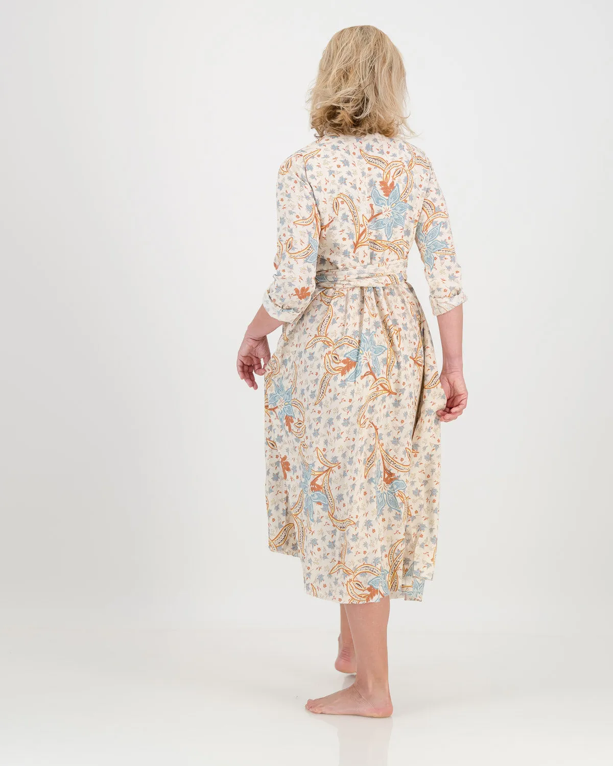 l/s eva wrap dress - natural floral