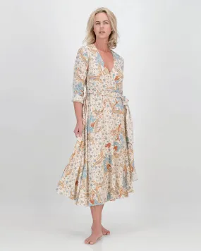 l/s eva wrap dress - natural floral