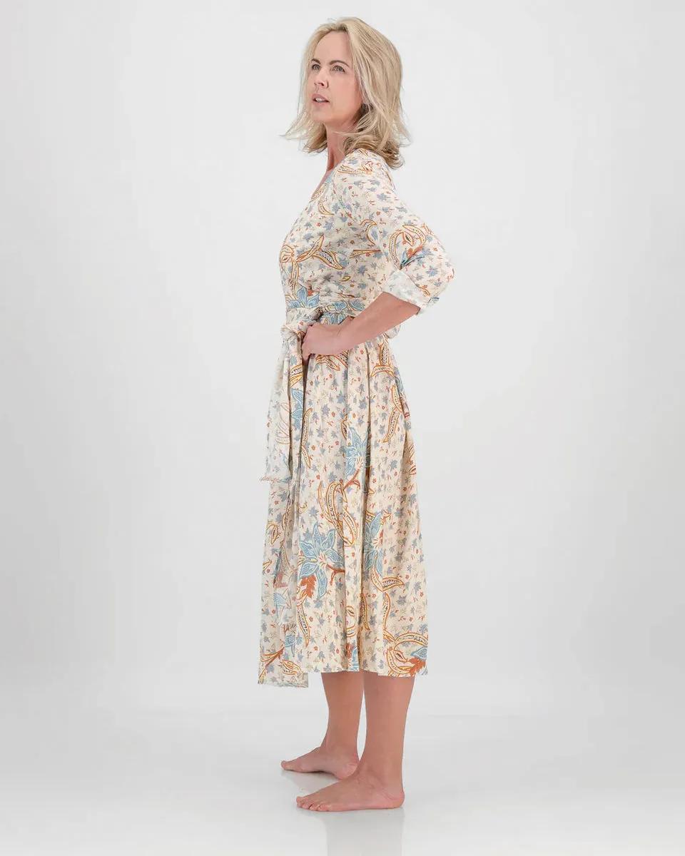 l/s eva wrap dress - natural floral