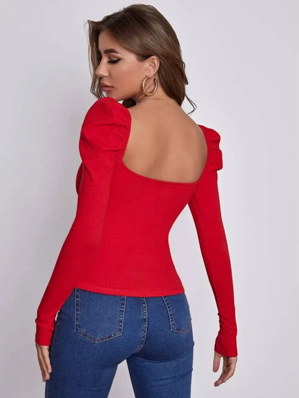 Mary Sweetheart Neck Leg-of-mutton Sleeve Top