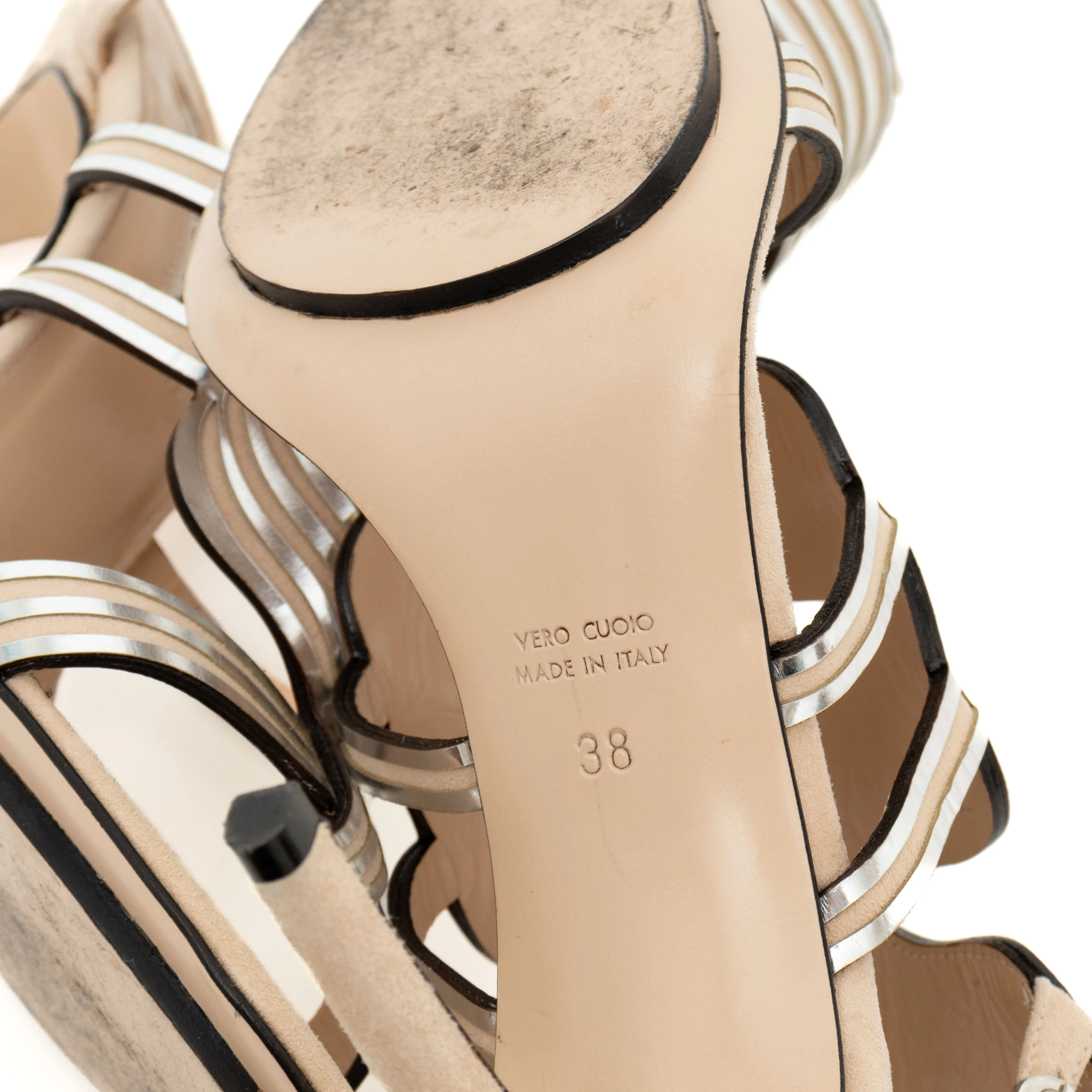 Metallic and Beige Cutout Sandals 38