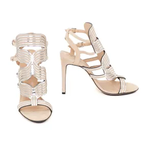 Metallic and Beige Cutout Sandals 38