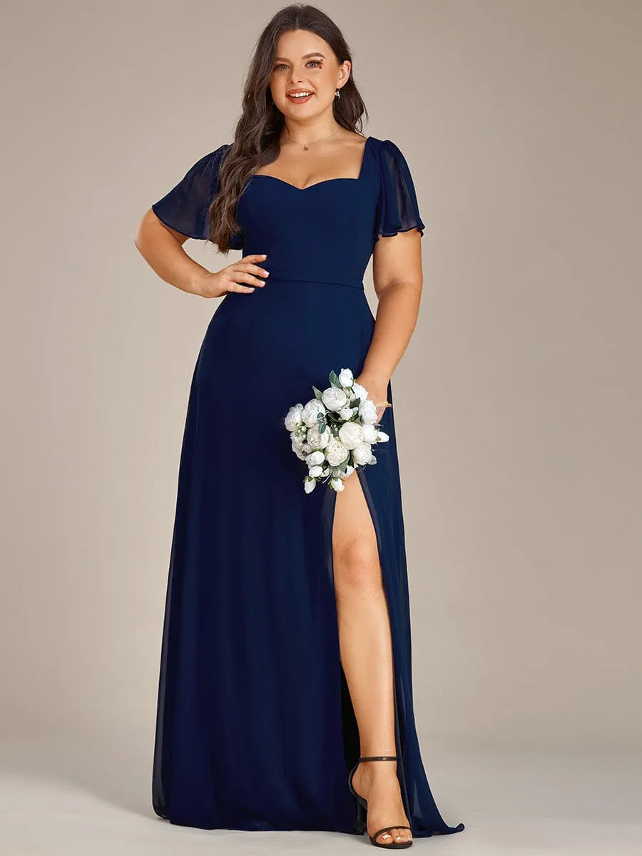 Plus Size Sweetheart A-Line High Slit Maxi Chiffon Bridesmaid Dress