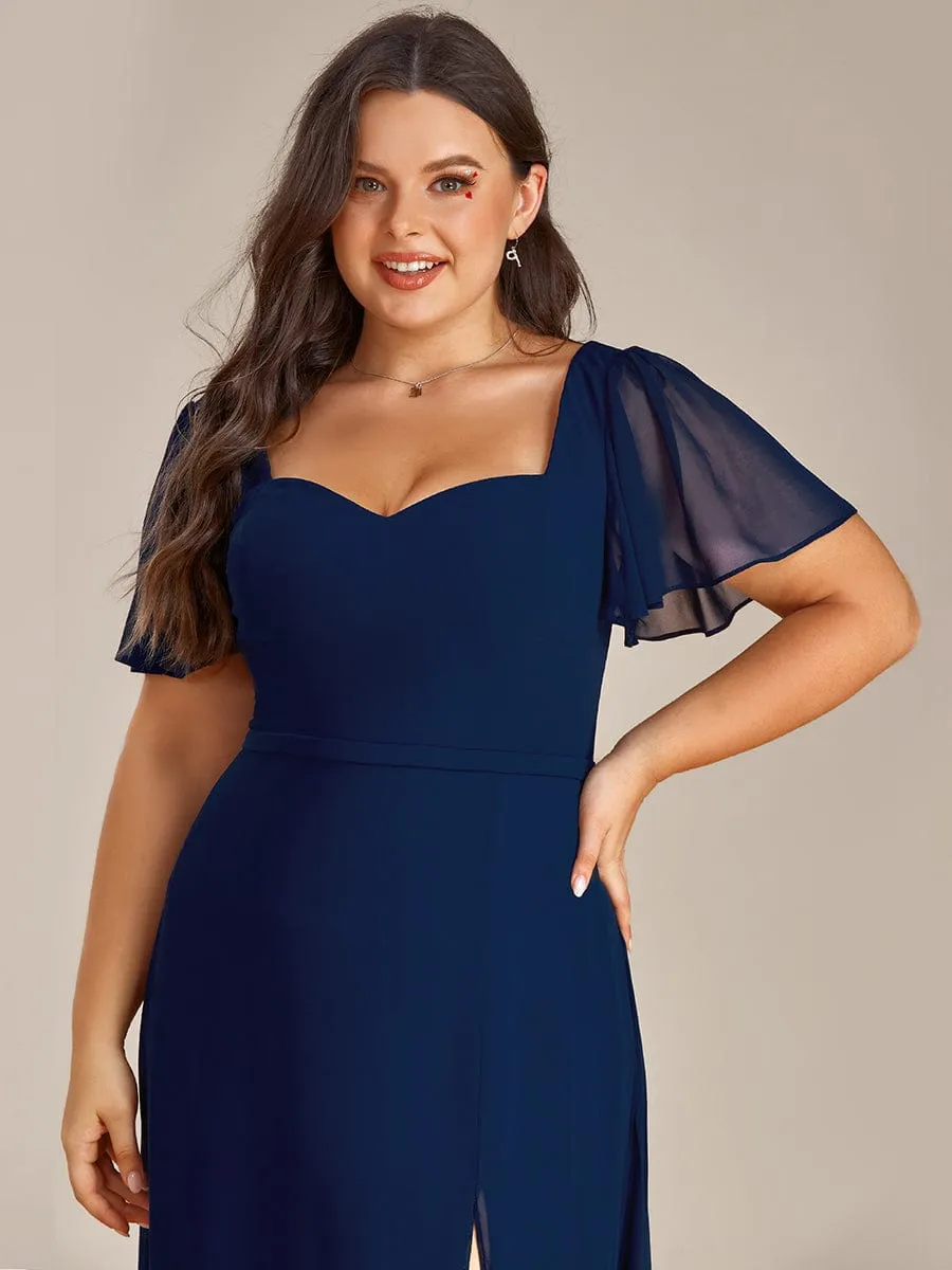 Plus Size Sweetheart A-Line High Slit Maxi Chiffon Bridesmaid Dress