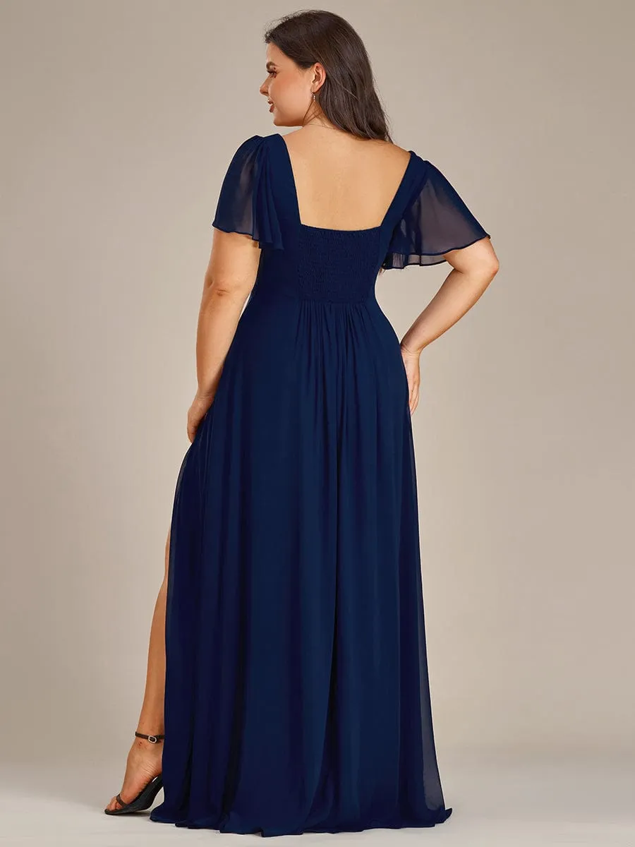 Plus Size Sweetheart A-Line High Slit Maxi Chiffon Bridesmaid Dress