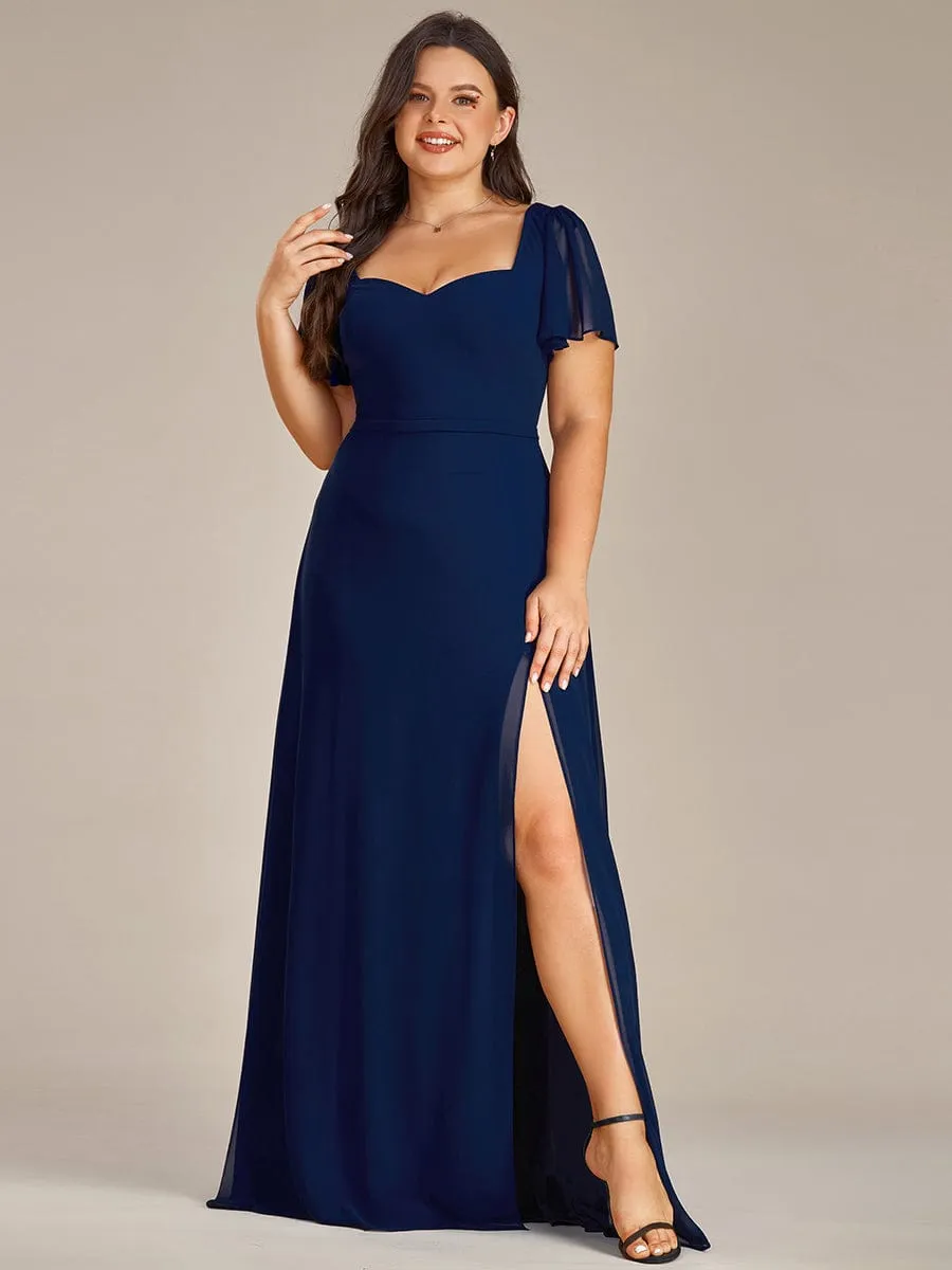 Plus Size Sweetheart A-Line High Slit Maxi Chiffon Bridesmaid Dress