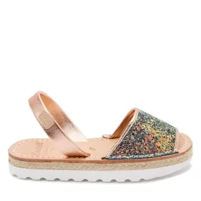 Renewed Glitter Leather Open Toe Menorcan Sandal For Kids - Roma 1886R Strech