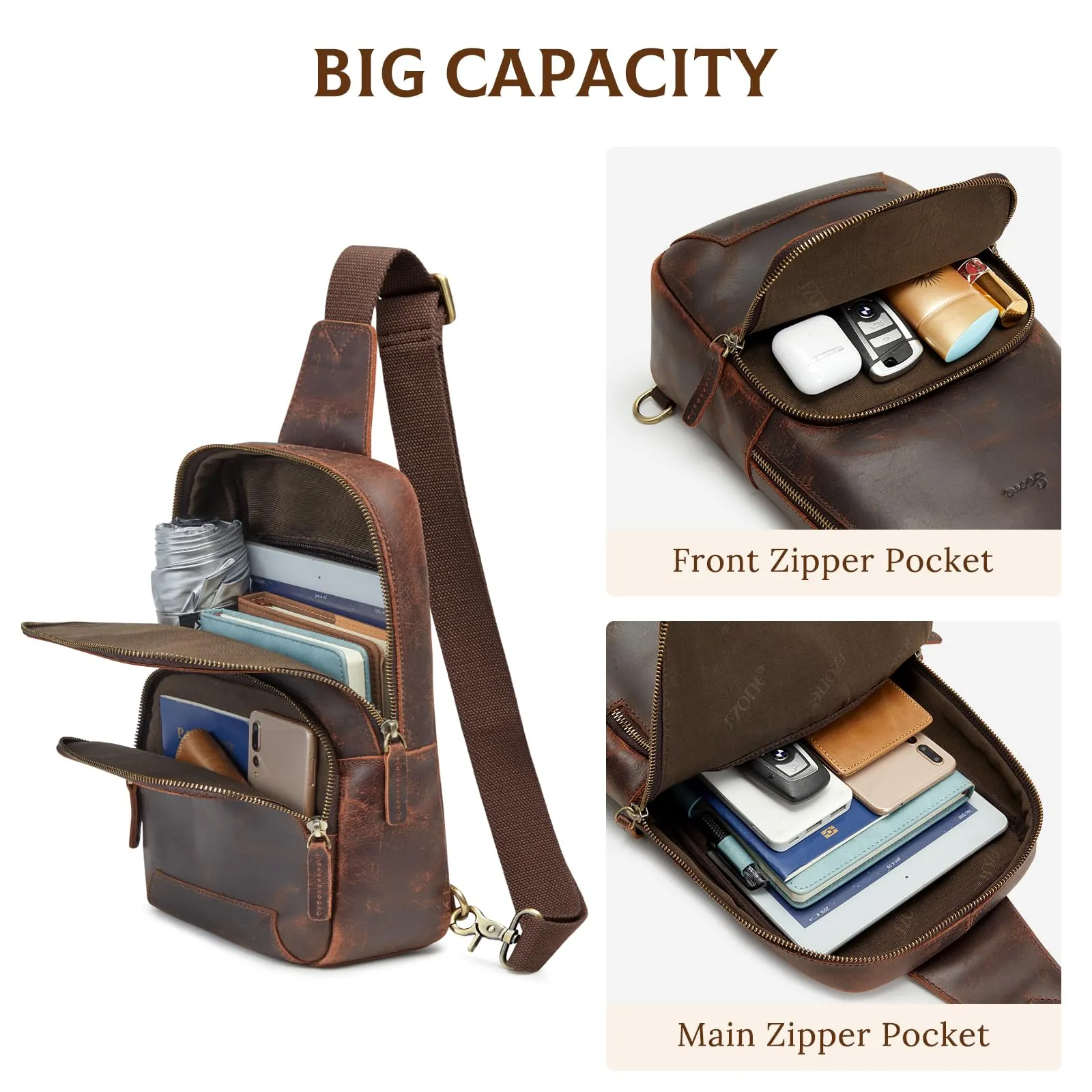 RFID Blocking Genuine Leather Hiking Daypack