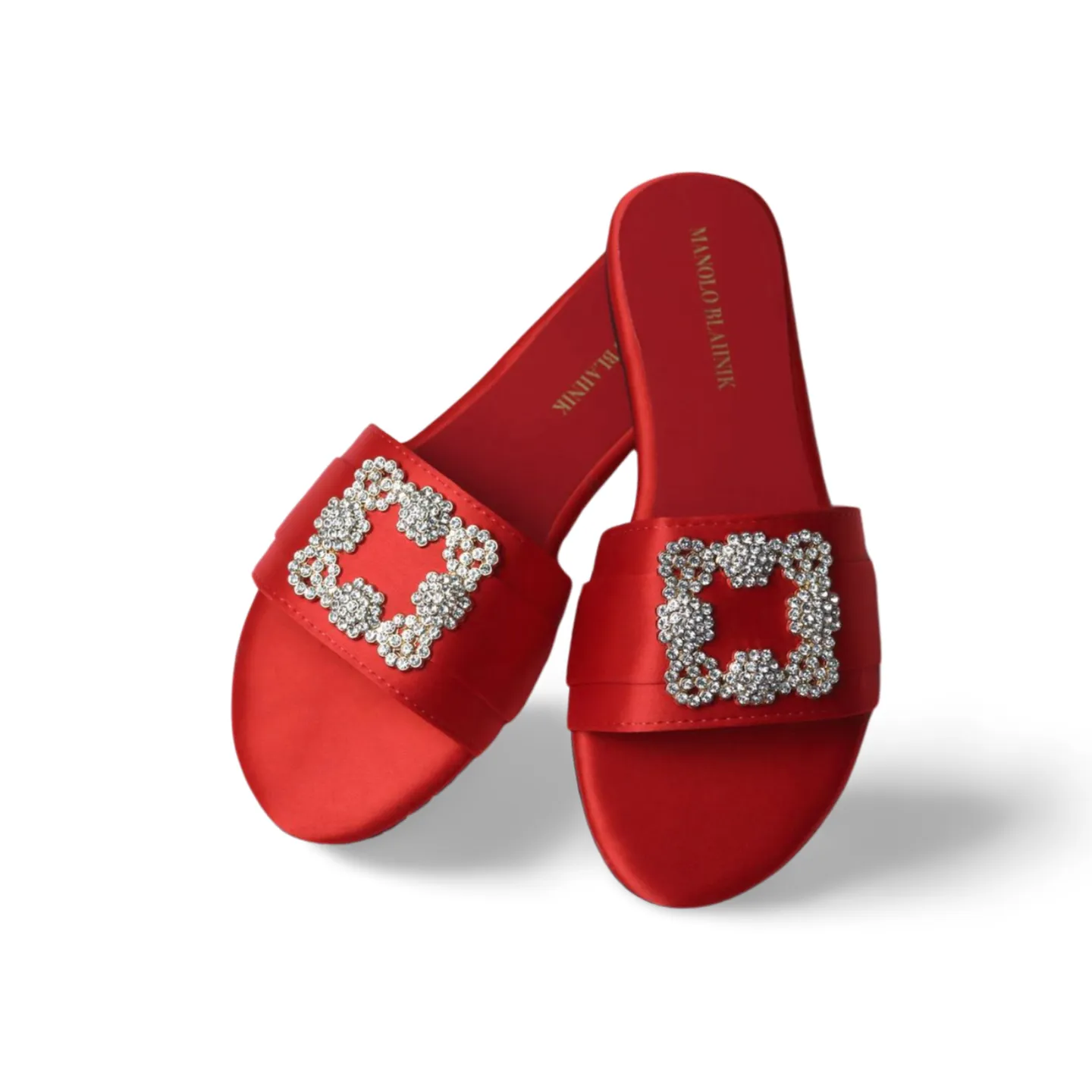 Satin Diamond Buckle Mid Heel Flat Women Sandal