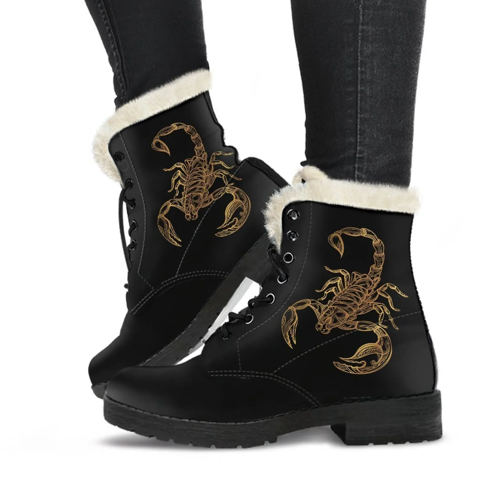 Scorpio Zodiac Faux Fur Boots, Scorpion Art Booties, Scorpion Lover Gift, Miraculous Scorpio Star Sign Men&#39;s And Women&#39;s Boots