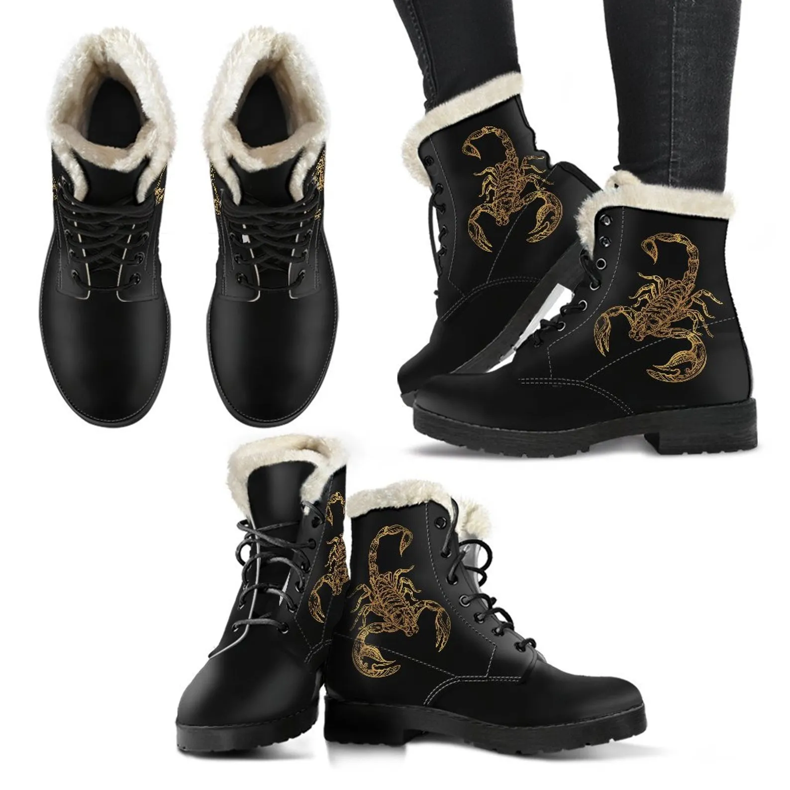 Scorpio Zodiac Faux Fur Boots, Scorpion Art Booties, Scorpion Lover Gift, Miraculous Scorpio Star Sign Men&#39;s And Women&#39;s Boots