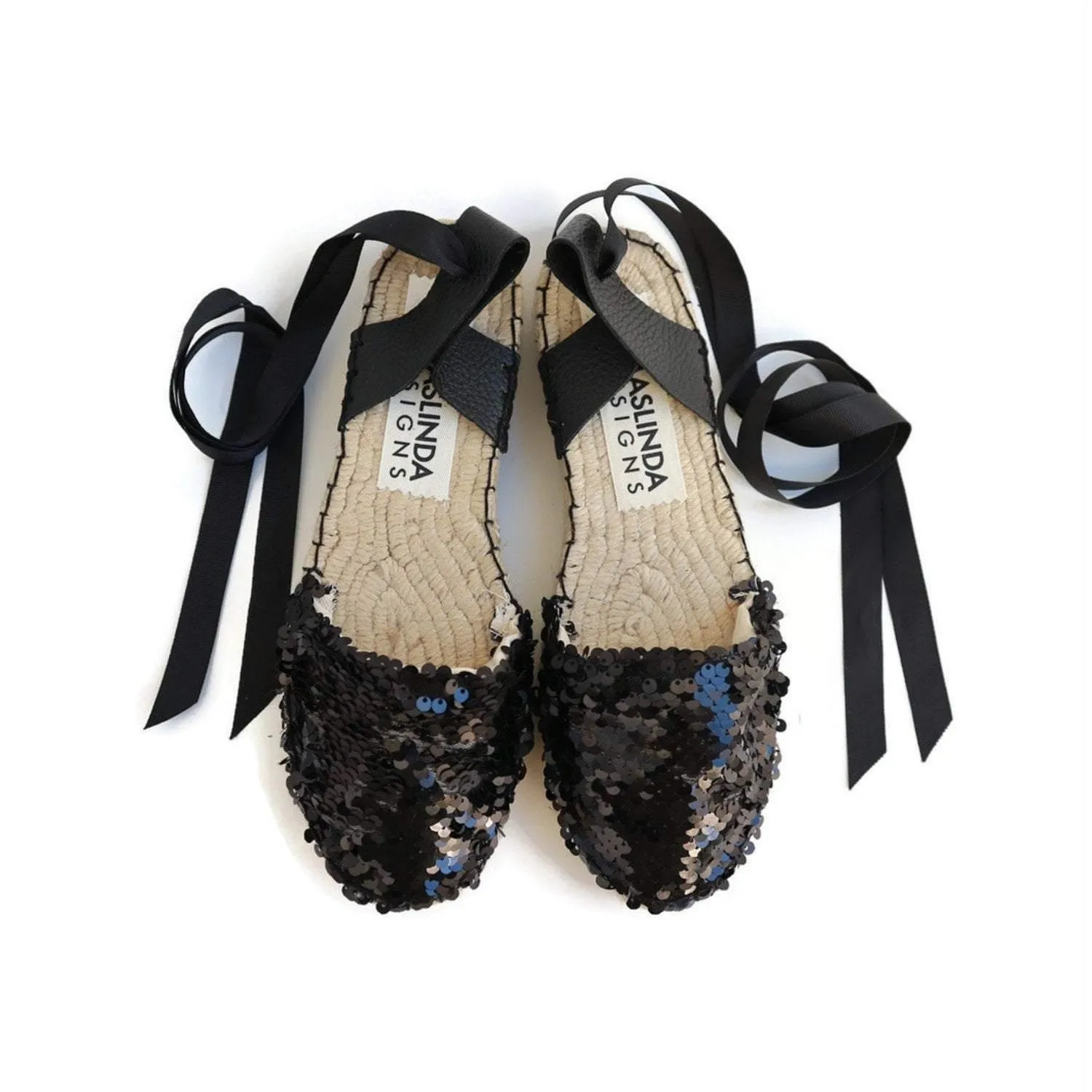 Sequin Espadrilles - Black - Double Sole