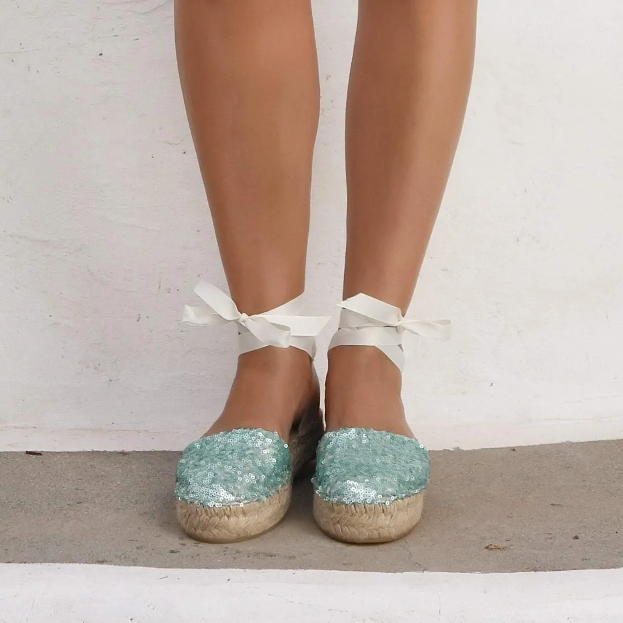 Sequined Espadrilles - Seafoam - Double Sole