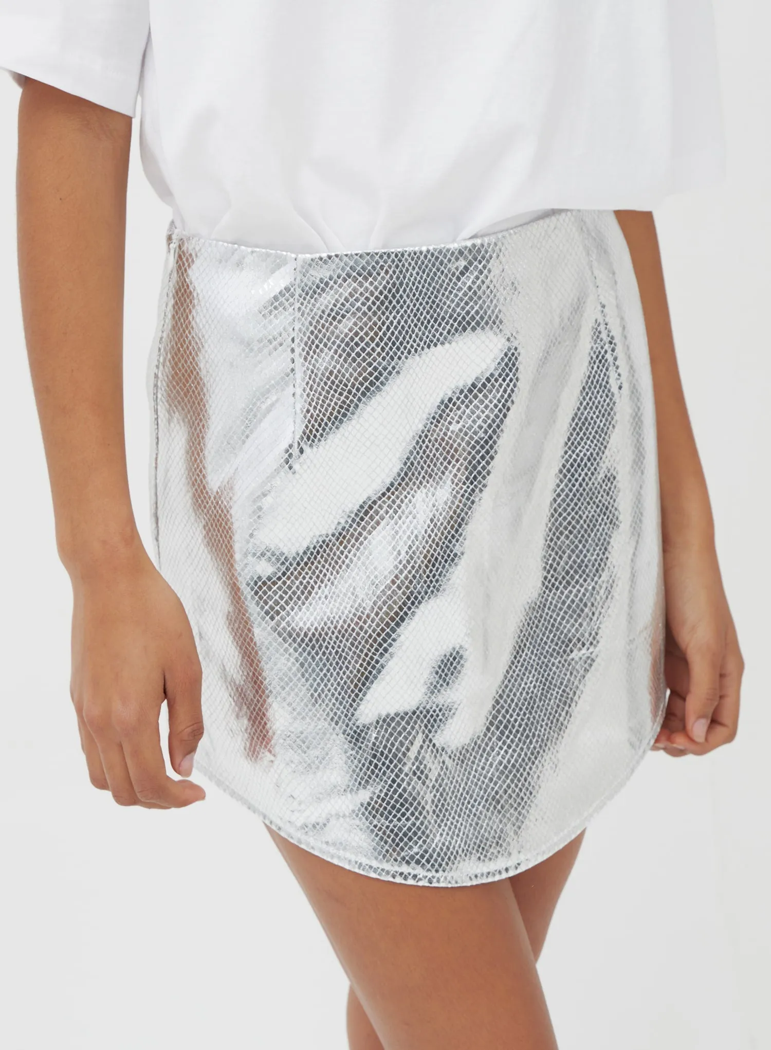 Silver Metallic Faux Leather Mini Skirt - Remy