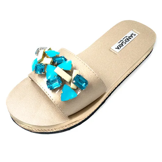 Spring Blue- Crystal Rhinestone Embellished Waterproof Espadrille Flat for Women