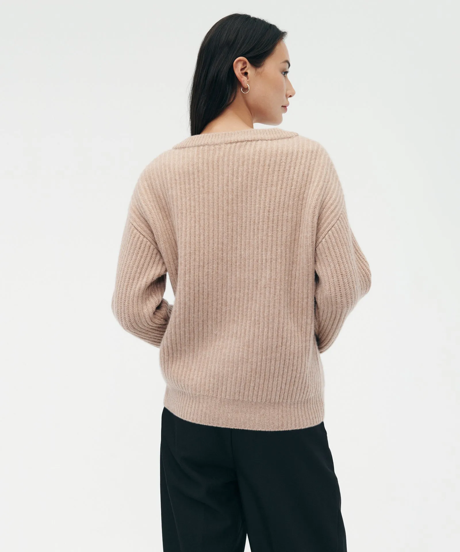 Super Luxe Cashmere Fisherman V-Neck Sweater