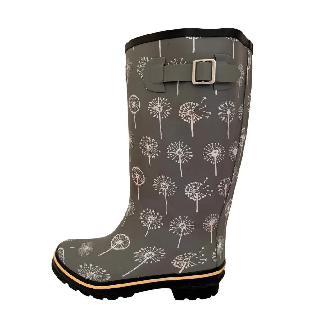 Wide Calf Grey Dandelion Wellies for Women - Wide in Foot and Ankle