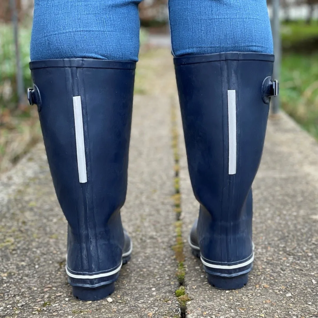 Wide Calf Wellies - Navy with Reflective Strip on Rear - Wide in Foot & Ankle