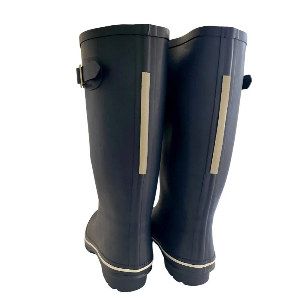 Wide Calf Wellies - Navy with Reflective Strip on Rear - Wide in Foot & Ankle