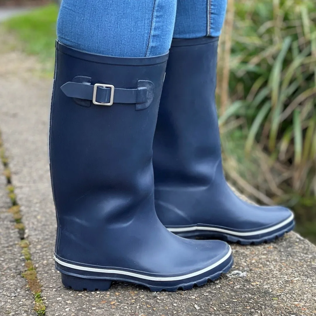 Wide Calf Wellies - Navy with Reflective Strip on Rear - Wide in Foot & Ankle