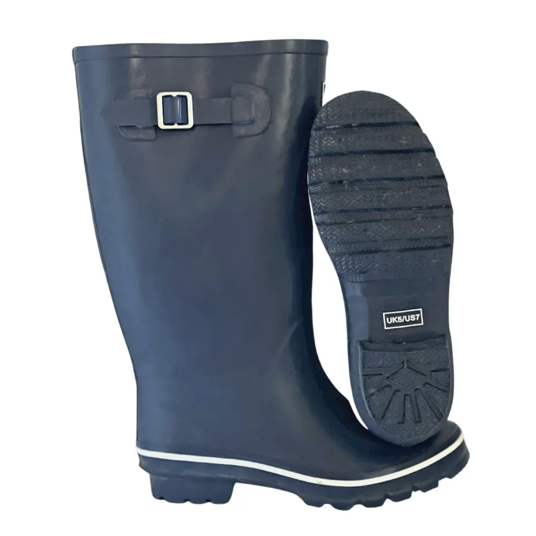 Wide Calf Wellies - Navy with Reflective Strip on Rear - Wide in Foot & Ankle