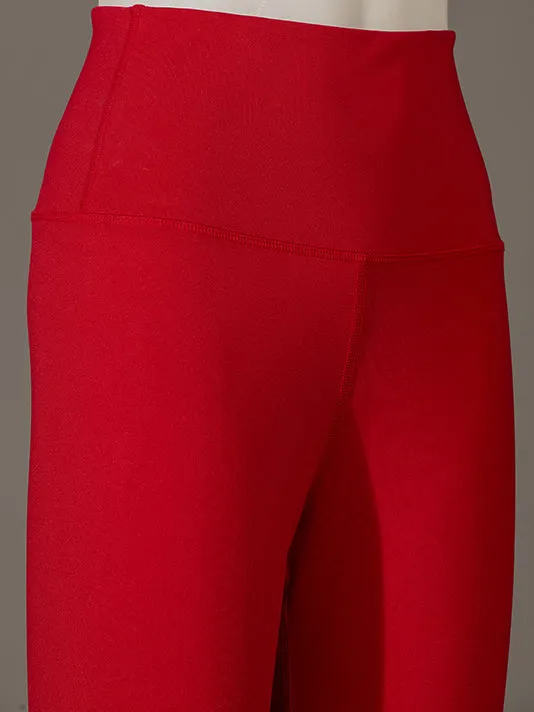 Women Red Polyester Sports Tights