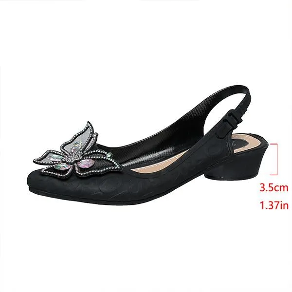 Women's Butterfly Fashion Pointed Toe Thick Heel Sandals 02644180S