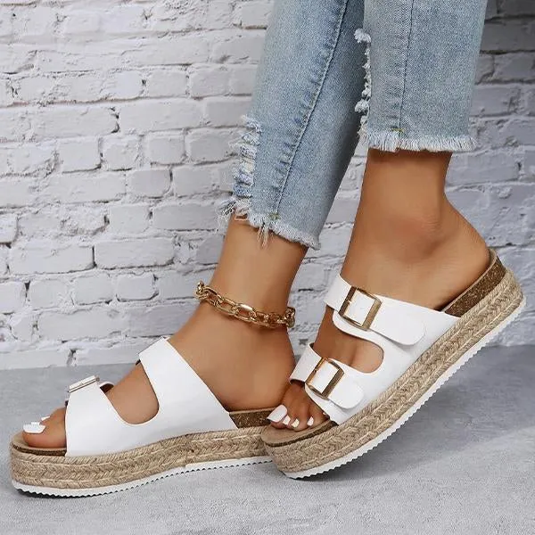 Women's Casual Belt Buckle Espadrille Slippers 18578029S