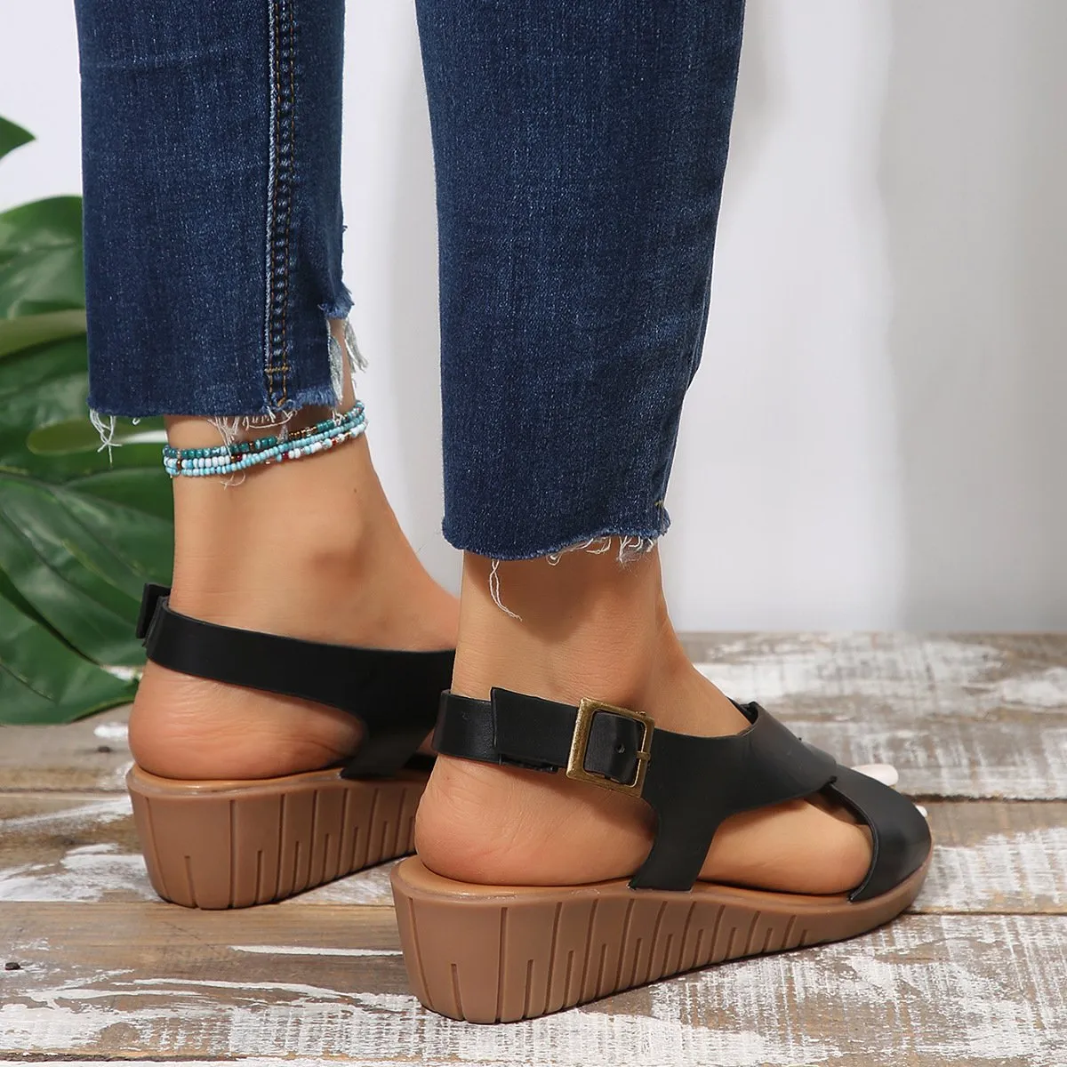 Women's Casual Cross Strap Wedge Roman Sandals 32159180S