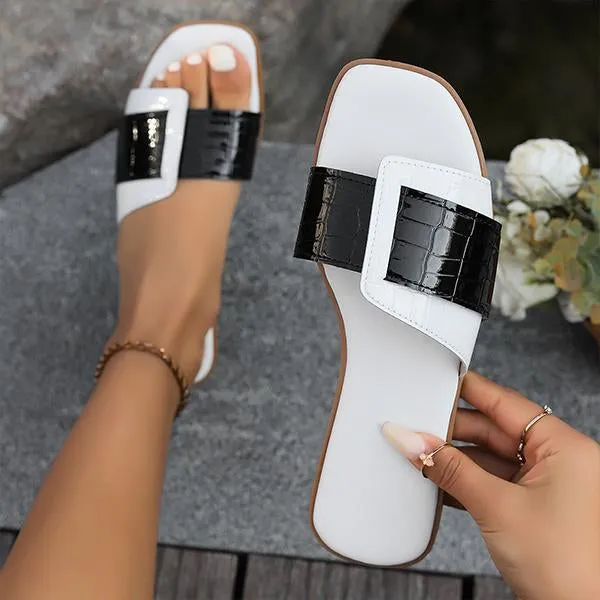 Women's Casual Square Toe Contrast Color Flat Slippers 78493760S