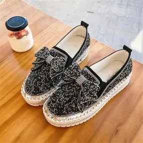 👡Libiyi Women Shining Rhinestone Slip-on Loafers with Cute Bowknot